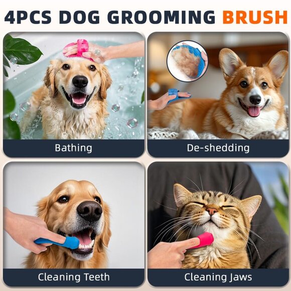 4PCS Dog Bath Brush | Scrubber for Bath | Shampoo Brush | Toothbrush | Finger To - Picture 2 of 6